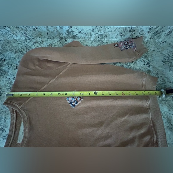 The GREAT. Shrunken Sweatshirt Patchwork Appliqués Crew Neck Sand Size 0 XS/2 - Picture 9 of 12